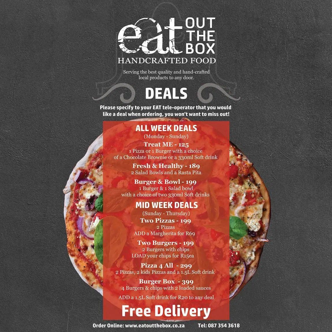 Pizza & Burger Specials for every Day of the Week at Eat Out the Box
