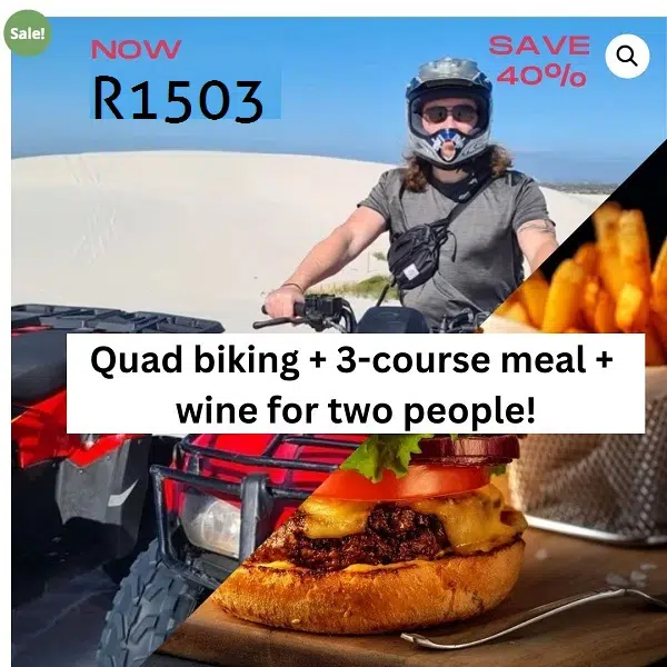 Wild X Quad Bike Dune Adventures & 3-course dinner and wine at Cattle Baron Blouberg for two