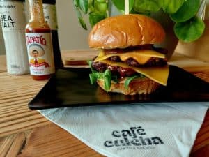 Cafe Culcha | Delicious Dbl Smash Cheese Burger for 2 Incl Iced Matcha & A Brownie with Ice Cream